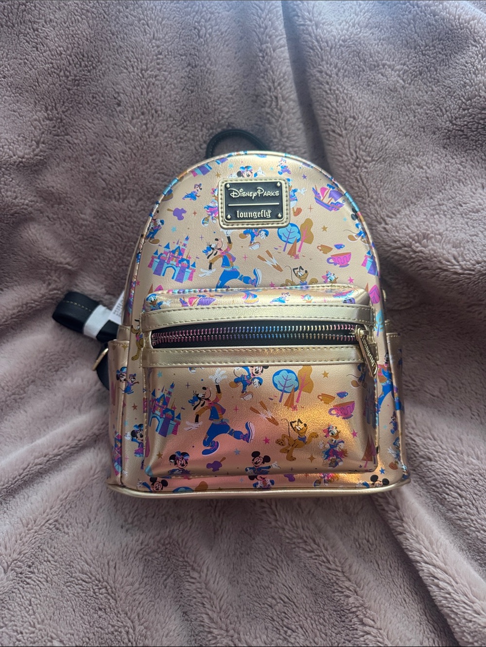 Loungefly Rose Gold Disney Parks Mini Backpack with Character Print